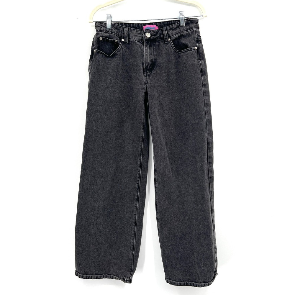 Edikted wide leg mid rise charcoal black jeans streetwear y2k 90s retro S 28โ